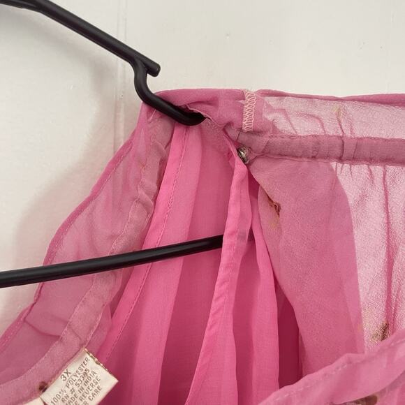 Adini 3X Boho Sheer Tunic Top Pink Ombre Floral Batik India Festival Hippie NWT - Picture 6 of 9